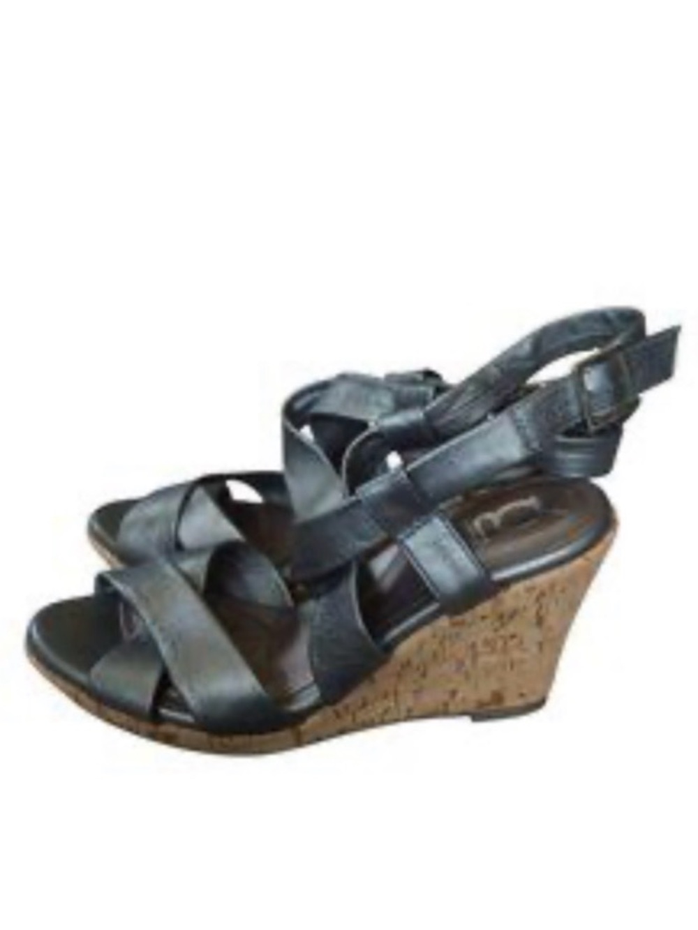 You by Crocs Gray Metallic Leather Strappy Cork Wedge Sandals Sz 7.5 Boho Summer